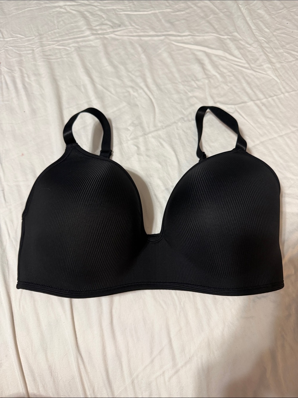 Seamless Ribbed Wireless T-Shirt Bra - Black